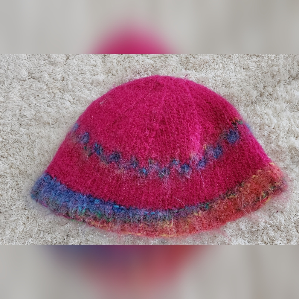 Pink Multi-Colored Knitted Hat - image 1